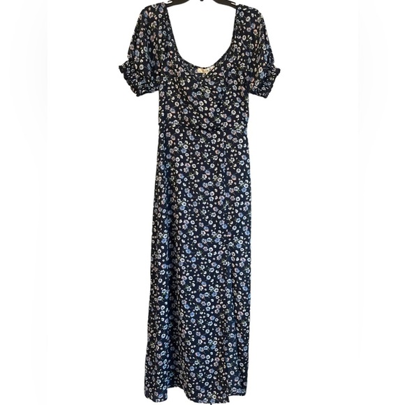Nordstrom Rack Rowa Blue Floral Print Short Sleeve Casual Event Maxi Dress Small - Picture 2 of 10